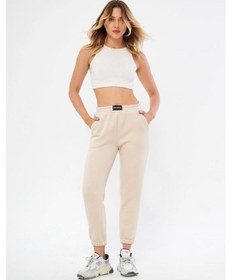 Resim Lesa Wear Yüksel Bel Jogger Şardonlu Eşofman Altı Paçası Lastikli Bej 