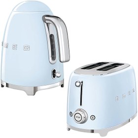 Resim Smeg Pastel Mavi Kettle ve 1x2 Ekmek Kızartma Makinesi Seti 