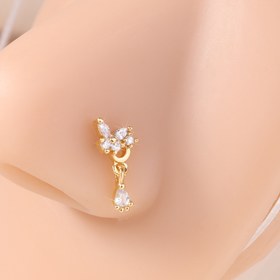 Resim Şık Kelebek Burun Çivisi - L Şeklinde Kübik Zirkonya Sarkan, Günlük Kıyafet & Hediye İçin Piercing Takı, Kulak Delme, Burun Halkası, Şık Tarz, Sevimli Tarz, Tatil Teması 