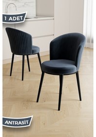 Resim Canisa Risa Serisi 1 Adet Antrasit Mutfak Sandalyesi Siyah Metal Ayak 1.sınıf Babyface Kumaş Antrasit Sandalye Siyah Ayak 