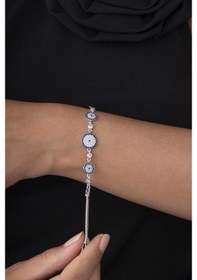 Resim Gümüş Pazarım Üçlü Nazar Boncuğu Beyaz Altın Kaplama 925 Ayar Gümüş Kadın Bileklik Diğer 