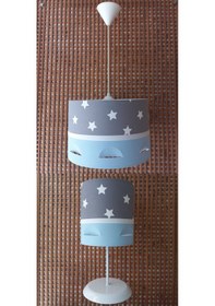 Resim 556 Yıldızlı Mavi 2.li Set Genç Bebek Çocuk Odası Avize Abajur 
