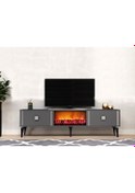 Resim Dorruk Tv Sehpası Alt Modül Şömineli Antrasit-gümüş 