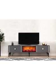 Resim Dorruk Tv Sehpası Alt Modül Şömineli Antrasit-gümüş 