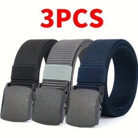Resim 3'lü Paket Erkek Naylon Kemerler - Kare Tokalı, Dayanıklı Günlük İş Kemerleri Siyah/Mavi/Gri Renklerde, Dış Mekan, İşe Gidiş-Geliş ve Kot Pantolonlar İçin - Babalar Günü, Mezuniyet, Doğum Günleri, Açık Hava Aktiviteleri için Mükemmel Hediye, Çok Yönlü Stil, Sağlam Yapı, Her Gün Kullanım 