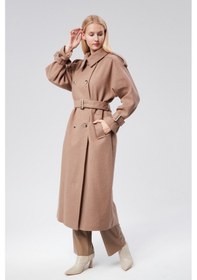 Resim Kuşaklı Oversize Kaşe Kaban 001 