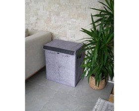 Resim Kapısı Felted Deri Detaylı Lüks Keçe 2 Gözlü Çamaşır Sepeti (2 Gözlü) 