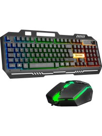 Resim BAYÇAĞRI Hytech HKM-X86 Quın Siyah USB Gökkuşağı Zemin Aydınlatmalı Gaming Oyuncu Klavye + Mouse Set 