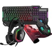 Resim Km-R44 Comrade Black Usb Gaming Led Keyboard Q Oyuncu Multimedia + Headset + Mouse + Mousepad Everest