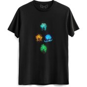 Resim Avatar The Last Airbender Anime Baskılı Siyah Tshirt 