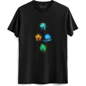 Resim Avatar The Last Airbender Anime Baskılı Siyah Tshirt 
