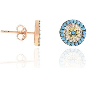 Resim Nazar Boncuğu Tasarım Firuze Zirkon Taşlı Roslu Kadın Küpe S 201025051 Gümüş 