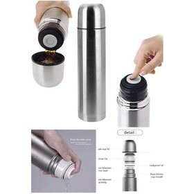 Resim İsime Kişiye Özel 500ml Çelik İnox Çift Katmanlı Termos 12 Saate Kadar Sıcak Soğuk Tutma Kamp Termos Gri 