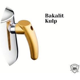 Resim Piramit Orta Boy Bakalit Kulplu Çaydanlık Takımı - Altın Altın 