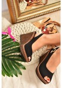 Resim Fox Shoes Siyah Keten Dolgu Topuklu Kadın Ayakkabı K674040705 