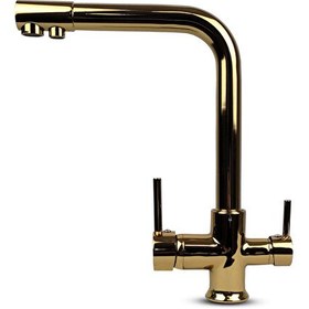 Resim İdeal Mağaza Su Arıtma Cihazı İçin 3 Yollu Oval L Borulu Altın Musluk 