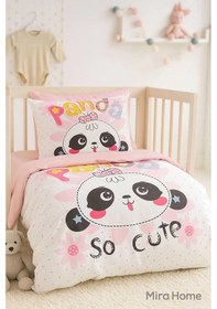 Resim Yenidoğan Kız Bebek Nevresim Takımı %100 Pamuklu Panda So Cute Çok Renkli 