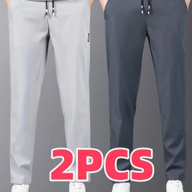 Resim Erkekler için 2 adet Hafif Rahat Jogger Pantolonu - Nefes Alabilen Düz Bacaklı Koşu Pantolonu, Cep Detaylı, Elastik Bel ve Düz Renk Tasarımı ile Bahar/Sonbahar Dış Mekan Aktiviteleri, Jogging Pantolonları, Bahar Sonbahar Pantolonları, Minimalist Tasarım, Rahat Uygunluk 
