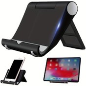Resim 1 adet Evrensel PVC Ayarlanabilir Katlanabilir Telefon ve Tablet Standı - Akıllı Telefonlar ve Masaüstü Cihazlar için Tembel Yanı Başlıklı Tutucu, Ev ve Ofis Kullanımı için Çok Fonksiyonlu Stand, Ev Düzenleme | Modern Tasarım | Ayarlanabilir Stand, Telefon Tutucu 