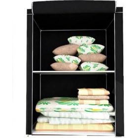 Resim Beyaz Pazar Bez Dolap Yorgan Hurcu Metal Profilli Portatif Bez Dolap Gardırop Siyah 