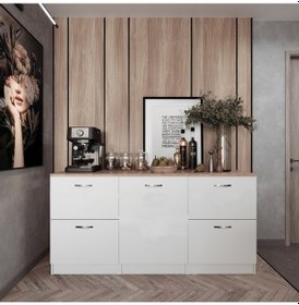 Resim Harlem Mutfak 1 Kapaklı-4 Çekmeceli Alt Modül -180 Cm - Çok Amaçlı Dolap -beyaz-tezgah Dahil Beyaz 