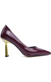 Resim Divolya Scarlet Bordo Kırışık Rugan (8cm) Topuk Boyu Günlük Kullanım Stiletto 