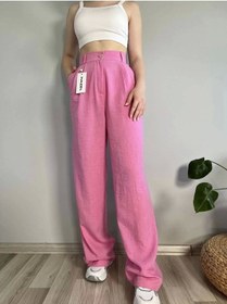 Resim Hazel Kadın Pembe Yüksek Bel Keten Palazzo Pantolon-pembe Pembe 