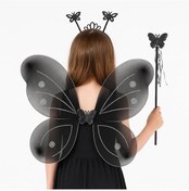 Resim Siyah Kelebek Kız Seti 50 Cm Kelebek Kanadı, Taç Ve Asa 1 