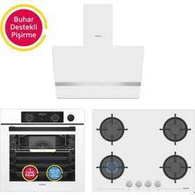 Resim Simfer SB8245 - T3654 - SD8739 Steam Master Beyaz 3'lü Ankastre Set 