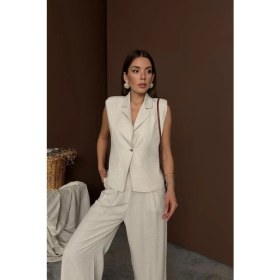 Resim La Mode Istanbul Bej Keten Yelek Pantolon Takım 