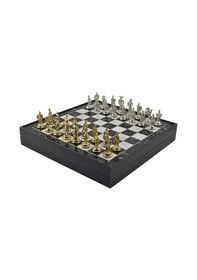 Resim Gifthome Orta Boy Metal İspanyol Satranç Takımı Parlak Ve Mermer Desenli Sandıklı Mdf Tahtası 36x36x6 Cm. 
