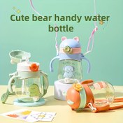 Resim 1 adet 410 ml / 13.96 oz Sevimli Ayı Tasarımı BPA İçermeyen Sızdırmaz Su Şişesi Çift Saplı ve Pipetli, Açık Hava Sporları, Jimnastik, Seyahat için Taşınabilir - ve Yetişkinler, Seyahat Su Şişesi 