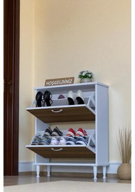 Resim Eliusta Antrex 72 Cm Ceviz 2 Düşer Kapaklı Ayakkabılık 72x90x26 Cm Ayaklı 4 Bölmeli Ayakkabılık Ceviz 