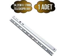 Resim Teleskobik 17MM Çekmece Rayı Gömme Bilyeli Ince RAY(17MM)(TAKIM)(KROM) 