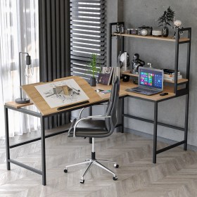 Resim Yasmak 620-E L Masa ,raflı L Şekilli Ofis Masası 