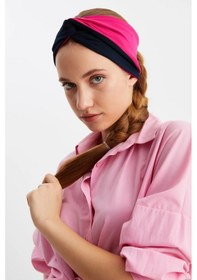 Resim Butik Tasarım Kadın Bandana Saç Bandı, Ekstra Yumuşak, Esnek, Doğal, Pamuklu Penye - Tek Ebat / Fuşya-lacivert Fuşya-lacivert 