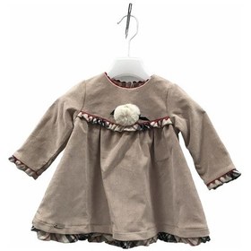 Resim Babydoll Elbise Babydola Kahverengi Ponpon-7468 Bej 