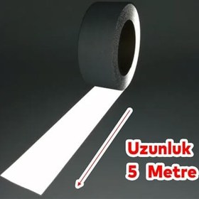 Resim 5 METRE Düz Desensiz Metalize Gri Renk Reflektörlü Bant Gece Parlayan En 5 cm İkaz Bandı Reflektif 