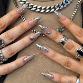 Resim Yeni ve popüler ürün, bugün sipariş verin ve jel yapıştırıcı ve dosya şeritleri ile 24 adet yeni giyilebilir tırnak alın, flört, partiler, rock ve punk tarzı için, yeni Avrupa ve Amerikan Fransız 3D altın giyilebilir tırnaklar, badem şekilli manikür, çıkarılabilir bitmiş ürün 