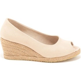 Resim Star Tombis Gerçek Elişi Burnu Açık Dolgu Topuk Keten Hasır Ayakkabı Handmade Bej 