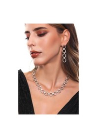 Resim Kadın Antik Gümüş Kaplama Elips Zicir Kolye & Bileklik & Küpe Set Gümüş 