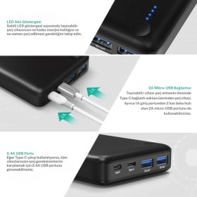 Resim Ravpower Powerbank 20100MAH RP-PB059 2 USB 1 Type-C Port 