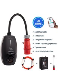 Resim Evwallbox 22kw V3 Türkçe Mobil Uygulama 5 Yıl Garanti, 5 Metre Tip2 Araç Şarj Kablosu, Taşıma Çantası Ve 220v Dönüştürücü Adaptör Dahil 22 Kw 