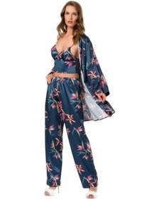 Resim Moongirl Saten Desenli Pijama Takımı Lacivert 