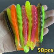 Resim 50 Adet Parlak Yumuşak Olta Takımları, Spiral Kuyruk Swimbaits, PVC Malzeme, Kurşunsuz, Çok Renkli Suni Balıklar için Bass Olta 