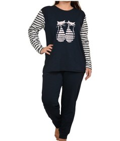 Resim Nicoletta Kadın Pijama Takımı Uzun Kollu Cepli Pamuk Likralı Laci 96387 R12 Lacivert 