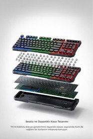 Resim Torima Oyuncu Klavyesi Rgb Işıklı Mekanik Ergonomik Kablolu Klavye TK13 Siyah 