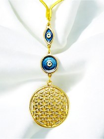 Resim biuti Nazar Boncuklu Gold Metal Lotus Çiçeği Araba Dikiz Ayna Süsü/Elips Mineli Yeni Araba Hediyesi 