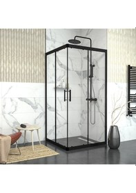 Resim Tekno Duş Black Vega 6mm Şeffaf Cam Kare Duşakabin Şeffaf 