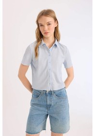 Resim Defacto Fitted Bürümcük Kısa Kollu Gömlek D7303ax25smbe745 Mavi-be745 